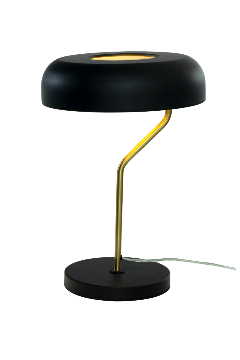 Bremen 44cm Negro/latón lámpara de mesa De Aneta Lighting - Emite una agradable luz descendente, mientras que un disco mate en la parte superior permite el paso de una luz suave y filtrada.