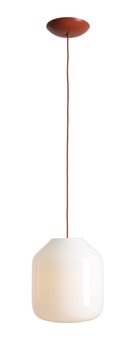 Flask Ø27 Terracota Lámpas de techo De Artera - Su pantalla de cristal opalino de generosas dimensiones, con un diámetro de 27 cm, proporciona una luz suave y agradable, creando un ambiente acogedor.