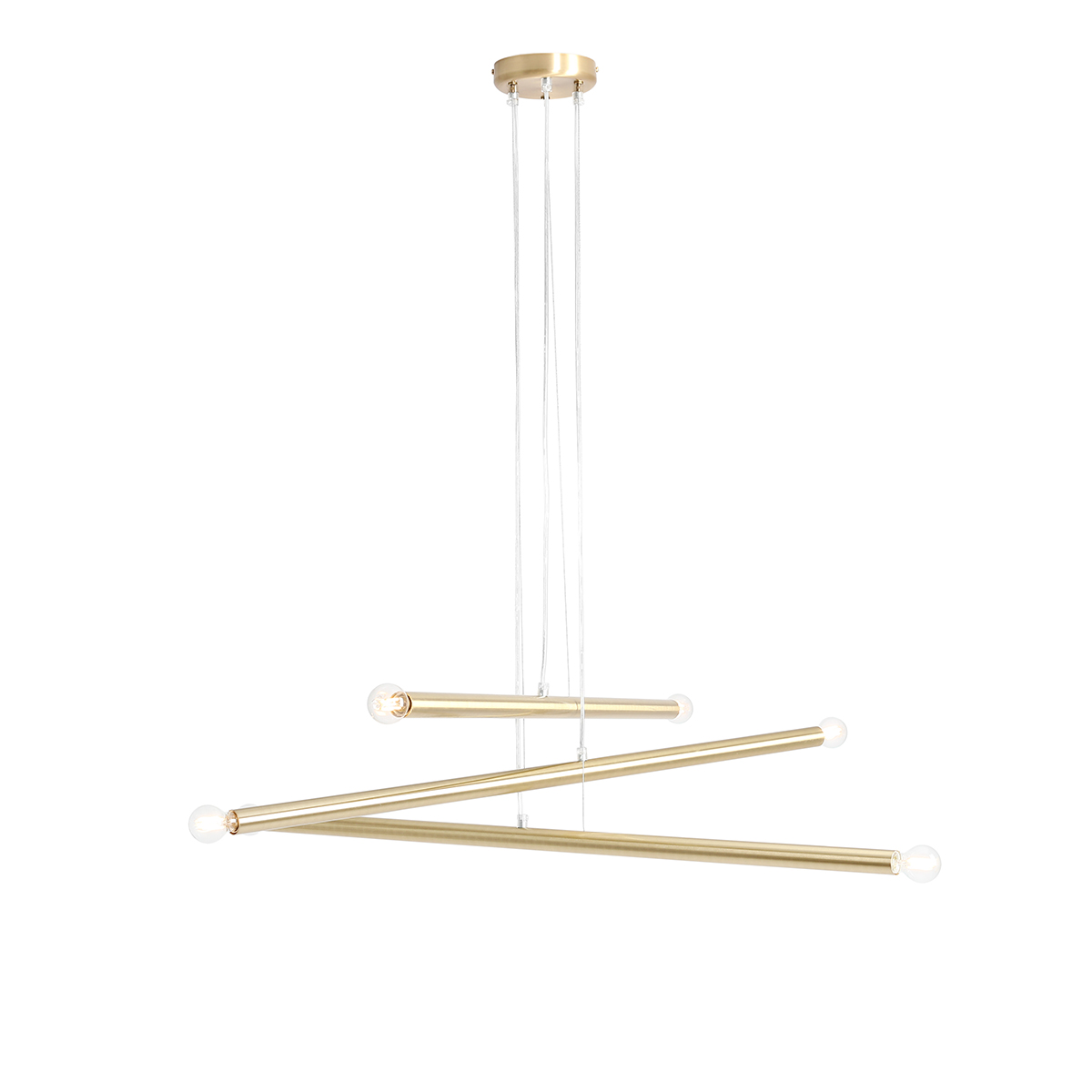 Tubo 6 100cm Latón Lámpas de techo De Artera - Está compuesta por tres tubos metálicos delgados con un elegante acabado en latón, dispuestos a diferentes alturas y ángulos para crear un aspecto dinámico y ligero.