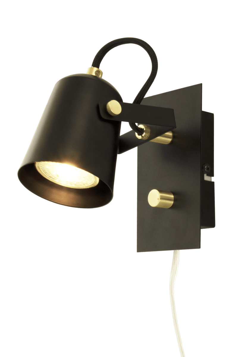 Metz Negro lámpara de lectura De Aneta Lighting - De color negro con detalles de lat&oacute;n y con su forma elegante, da una impresi&oacute;n cl&aacute;sica en un estilo vintage moderno.