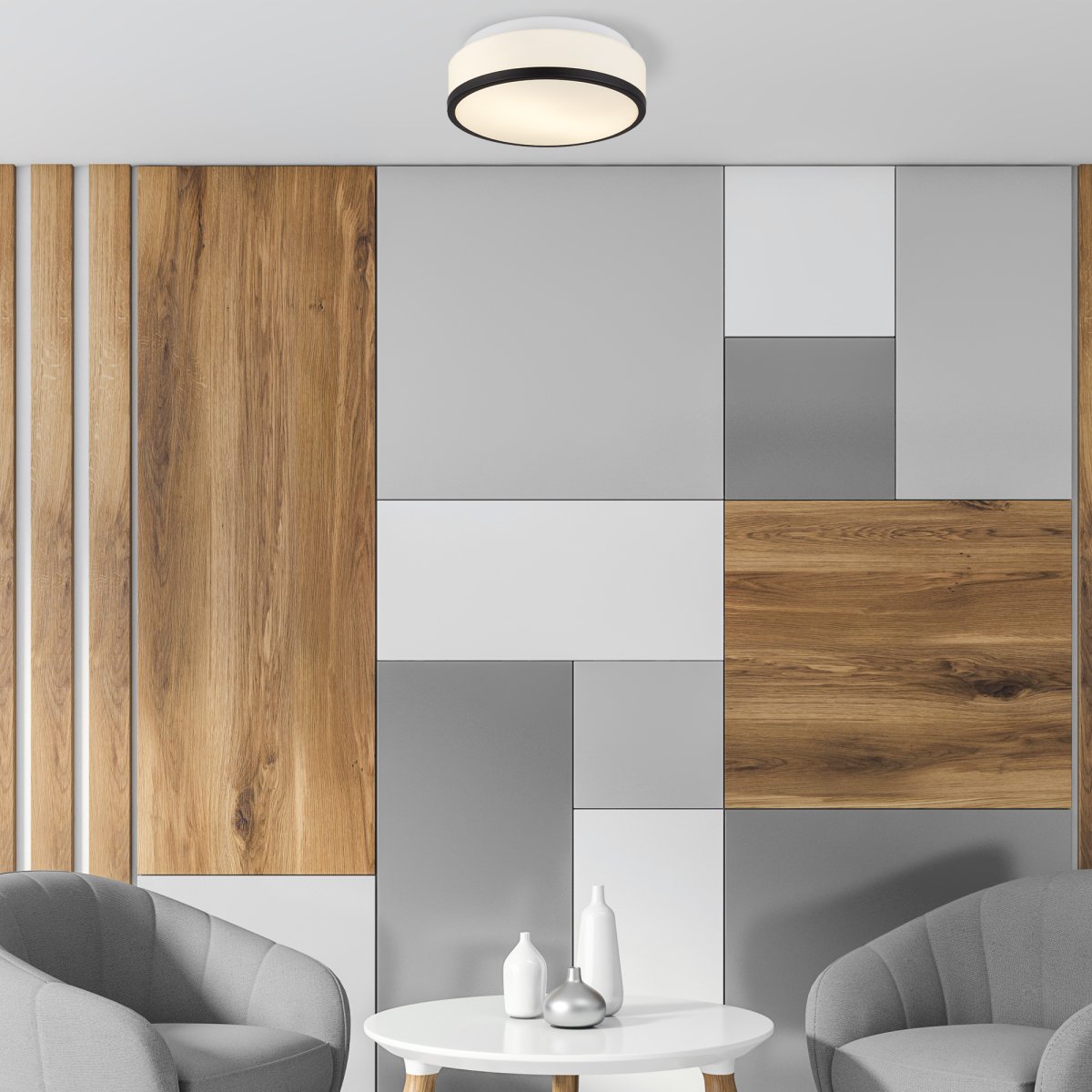 Cheese Ø30 Negro lámpara de baño De Searchlight - Esta l&aacute;mpara es una excelente opci&oacute;n para quienes buscan una combinaci&oacute;n de est&eacute;tica elegante y funcionalidad confiable en la iluminaci&oacute;n del ba&ntilde;o.