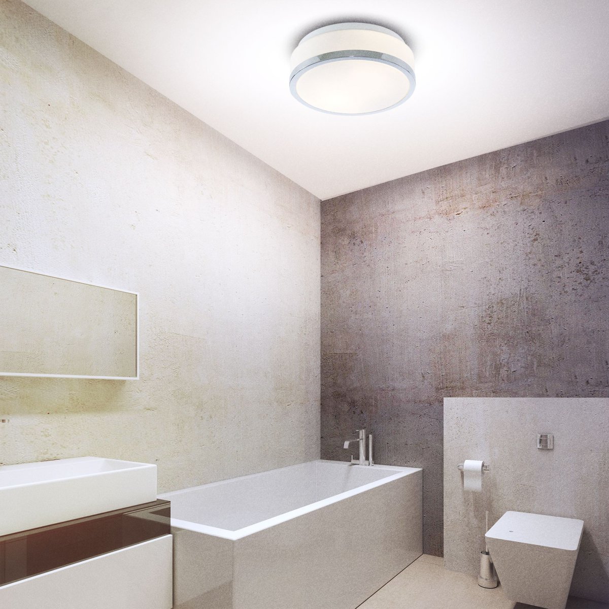 Cheese Ø30 Cromo lámpara de baño De Searchlight - La pantalla blanca mate proporciona una luz suave y agradable y crea un ambiente relajado y acogedor.