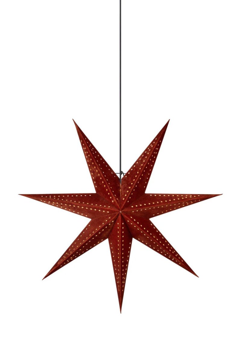 Embla Ø75 Marrón De Markslöjd - Embla Velvet Star Brown 75 cm es una estrella de papel dramática y elegante con una superficie de terciopelo marrón.