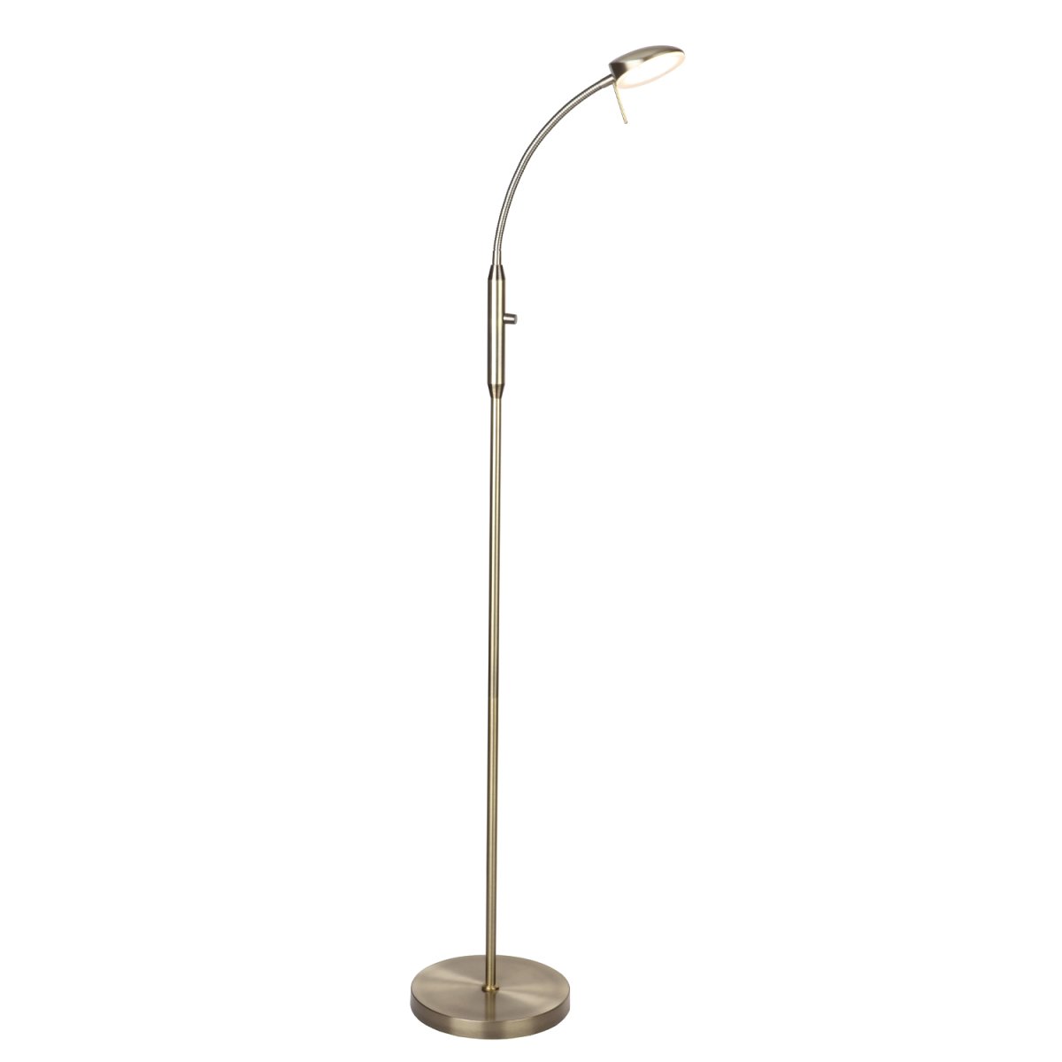 Vegas 1 Latón antiguo lámpara de pie De Halo Design - Vegas es una l&aacute;mpara de pie elegante y funcional que combina un dise&ntilde;o moderno con una iluminaci&oacute;n pr&aacute;ctica.
