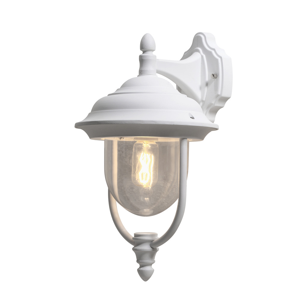 Parma Blanco lámpara de exterior De Konstsmide - Con su hermosa forma y pantalla de cristal transparente, difunde una luz c&aacute;lida y acogedora, ideal para entradas y patios.