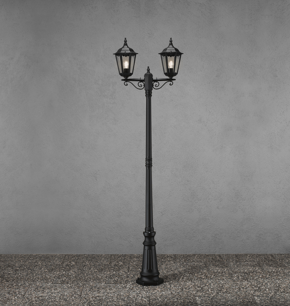 Firenze 220cm Negro farola De Konstsmide - La l&aacute;mpara de exterior Firenze de 2 brazos es una cl&aacute;sica y elegante l&aacute;mpara de exterior con dos brazos.