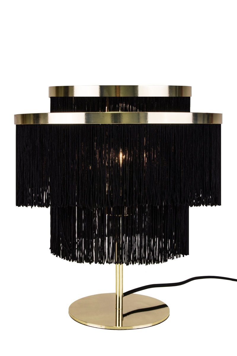Frans 37cm Negro lámpara de mesa De Globen Lighting - Los flecos se pueden encontrar tanto en ropa como en muebles.