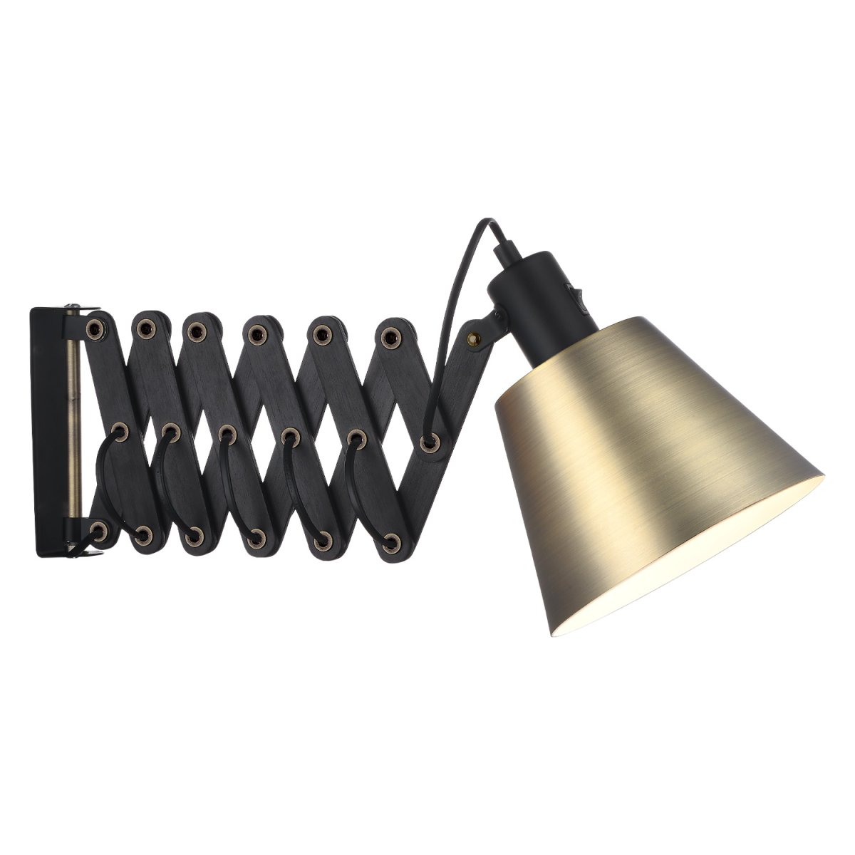 Vintage Ø18 Antigüedad lámpara de pared De Halo Design - El robusto brazo de metal negro y la pantalla de color latón confieren a la lámpara un auténtico estilo retro que se adapta tanto a hogares modernos como a ambientes clásicos.
