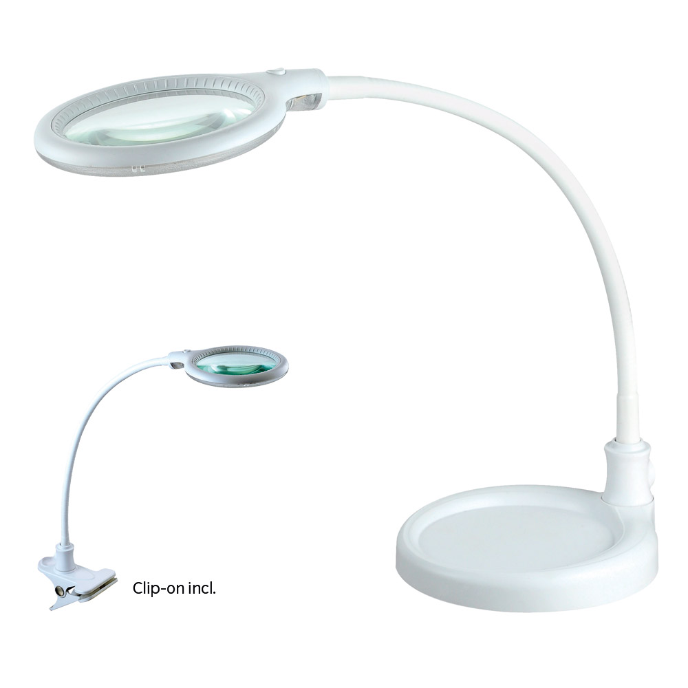 Magni 38cm Blanco lámpara de escritorio De Halo Design - Magni es una lámpara de mesa flexible y práctica con lupa incorporada, perfecta para trabajos de precisión, lectura o proyectos de aficiones.