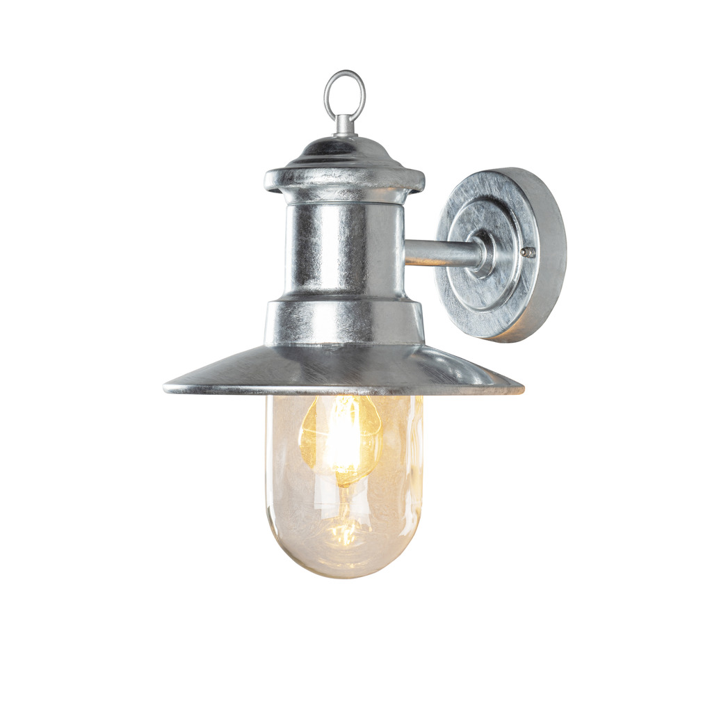 Napoli Galvanizado por inmersión en caliente lámpara de exterior De Konstsmide - El diseño clásico de la lámpara con cúpula redonda de cristal y pantalla ancha difunde una luz cálida y agradable, perfecta para iluminar entradas y terrazas.