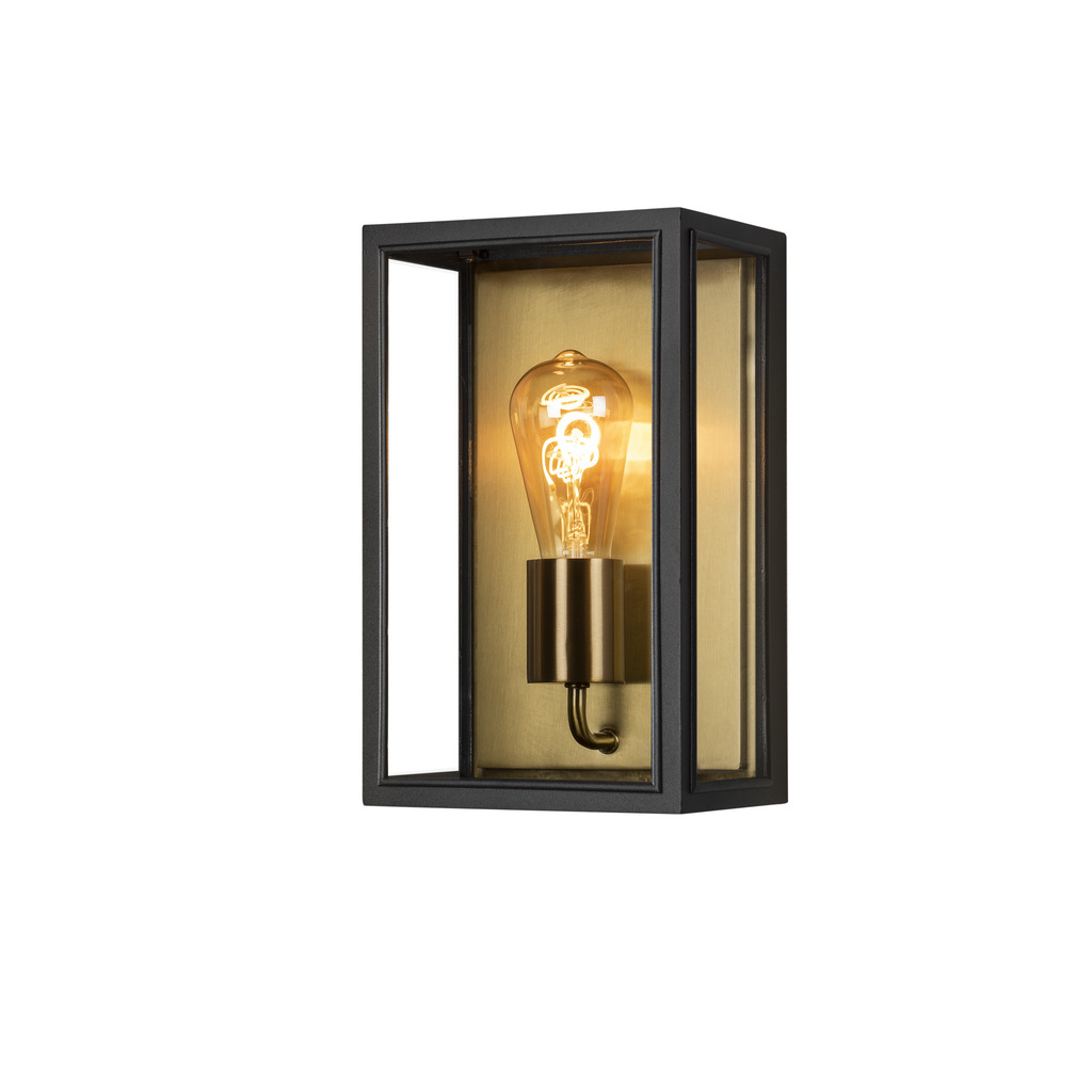 Carpi Latón lámpara de exterior De Konstsmide - Con su carcasa metálica rectangular y abierta y sus cálidos detalles de latón, crea un elegante juego de luz que le da a su entorno exterior un aspecto único.