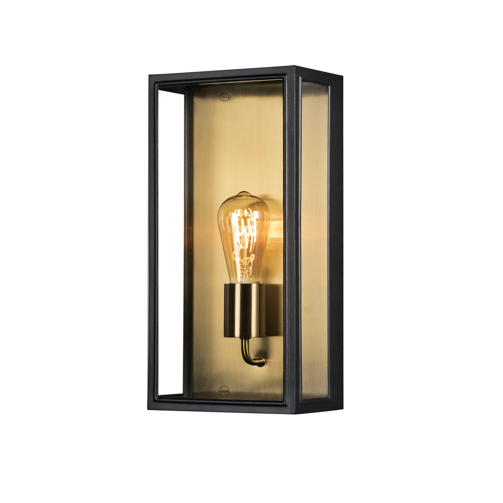 Carpi Latón lámpara de exterior De Konstsmide - Con su carcasa metálica rectangular y abierta y sus cálidos detalles de latón, crea un elegante juego de luz que le da a su entorno exterior un aspecto único.