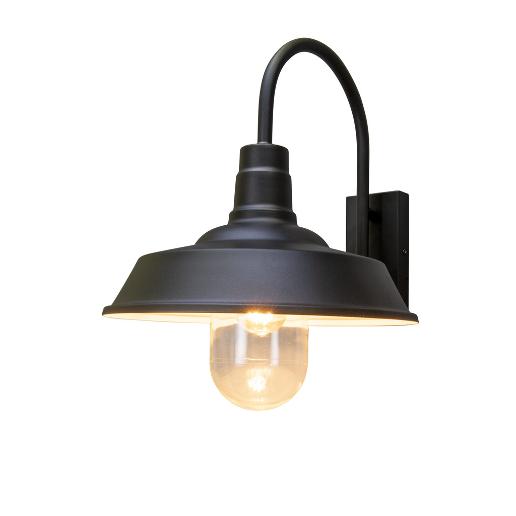 Trapani Negro lámpara de exterior De Konstsmide - La pantalla ancha y la cúpula de cristal transparente emiten una luz agradable y dirigida, lo que hace que la lámpara sea perfecta para entradas y patios.