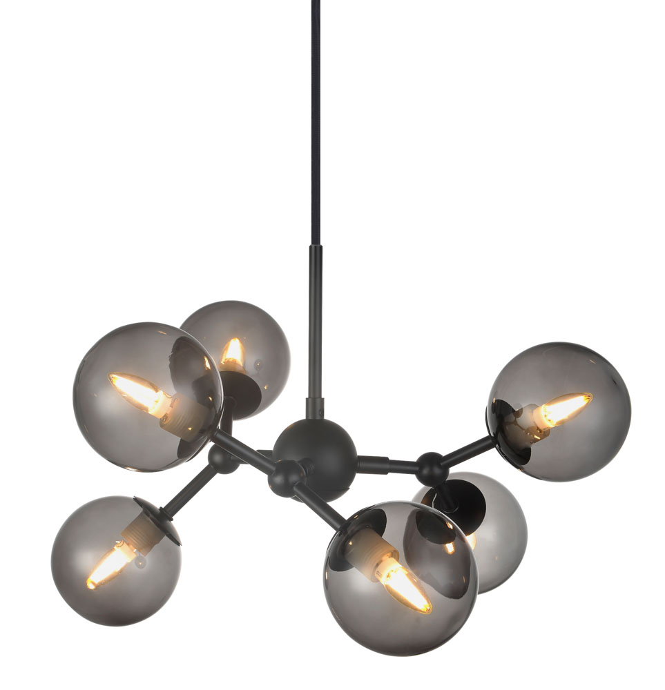 Atom 45cm Negro/humo Lámpas de techo De Halo Design - Las cúpulas de cristal casi flotantes están tintadas, lo que garantiza una agradable distribución de la luz en la habitación.