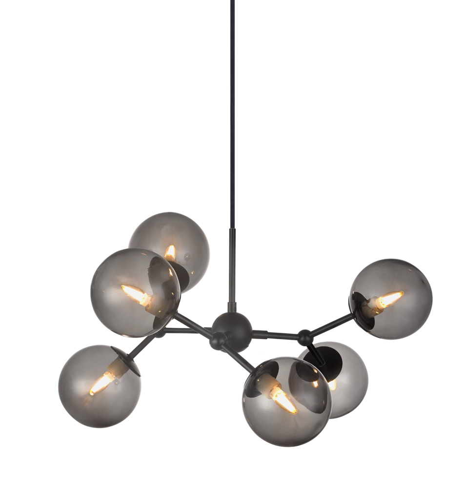 Atom 57cm Negro Lámpas de techo De Halo Design - Las c&uacute;pulas de cristal casi flotantes est&aacute;n tintadas, lo que garantiza una agradable distribuci&oacute;n de la luz en la habitaci&oacute;n.