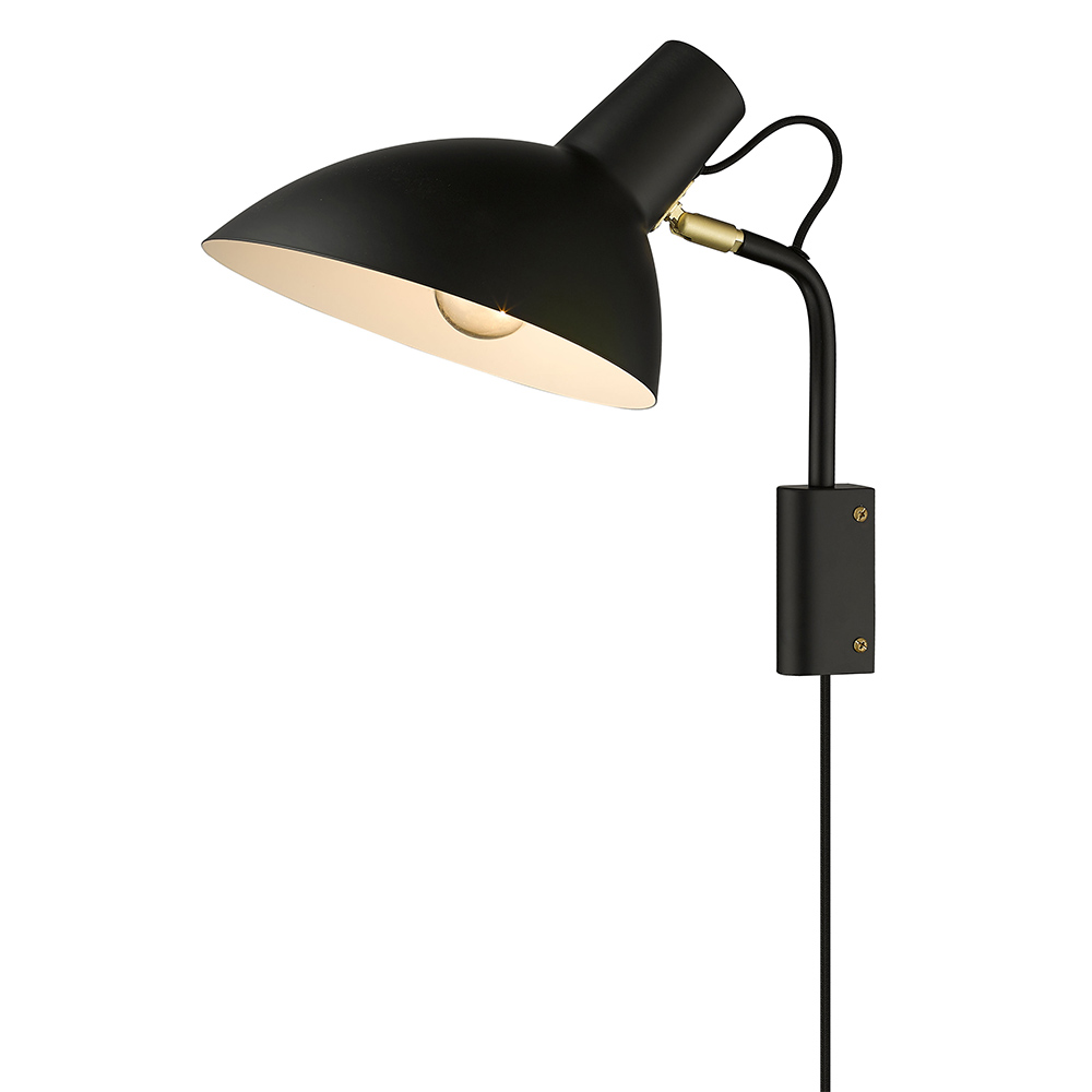 Metropole Ø24 Negro lámpara de pared De Halo Design - Se suministra con cable textil negro de 1,5 m de longitud, interruptor de alimentaci&oacute;n y enchufe.