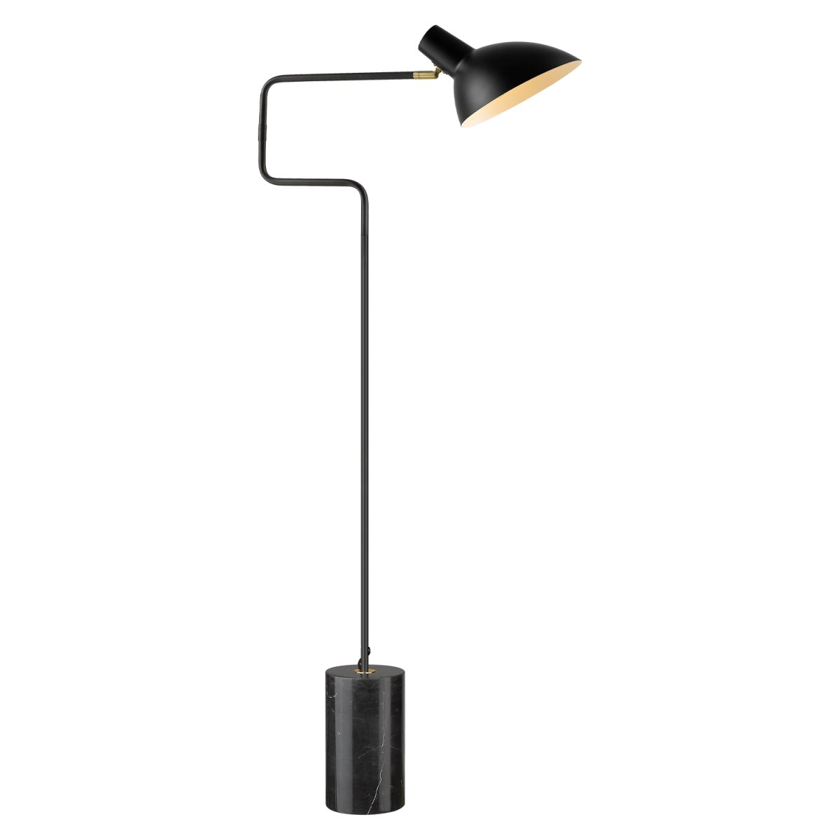 Metropole Deluxe Negro lámpara de pie De Halo Design - La construcci&oacute;n de metal negro mate combinada con elegantes detalles de lat&oacute;n y una base de m&aacute;rmol s&oacute;lido crea una sensaci&oacute;n lujosa y moderna.