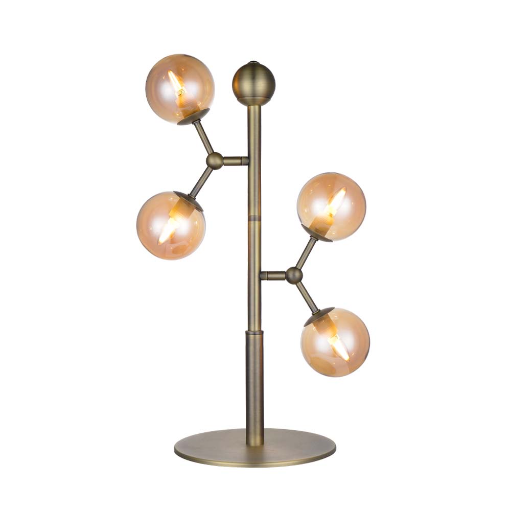 Atom 52cm Latón antiguo lámpara de mesa De Halo Design - Las c&uacute;pulas son de color &aacute;mbar, lo que garantiza una hermosa distribuci&oacute;n de la luz alrededor.