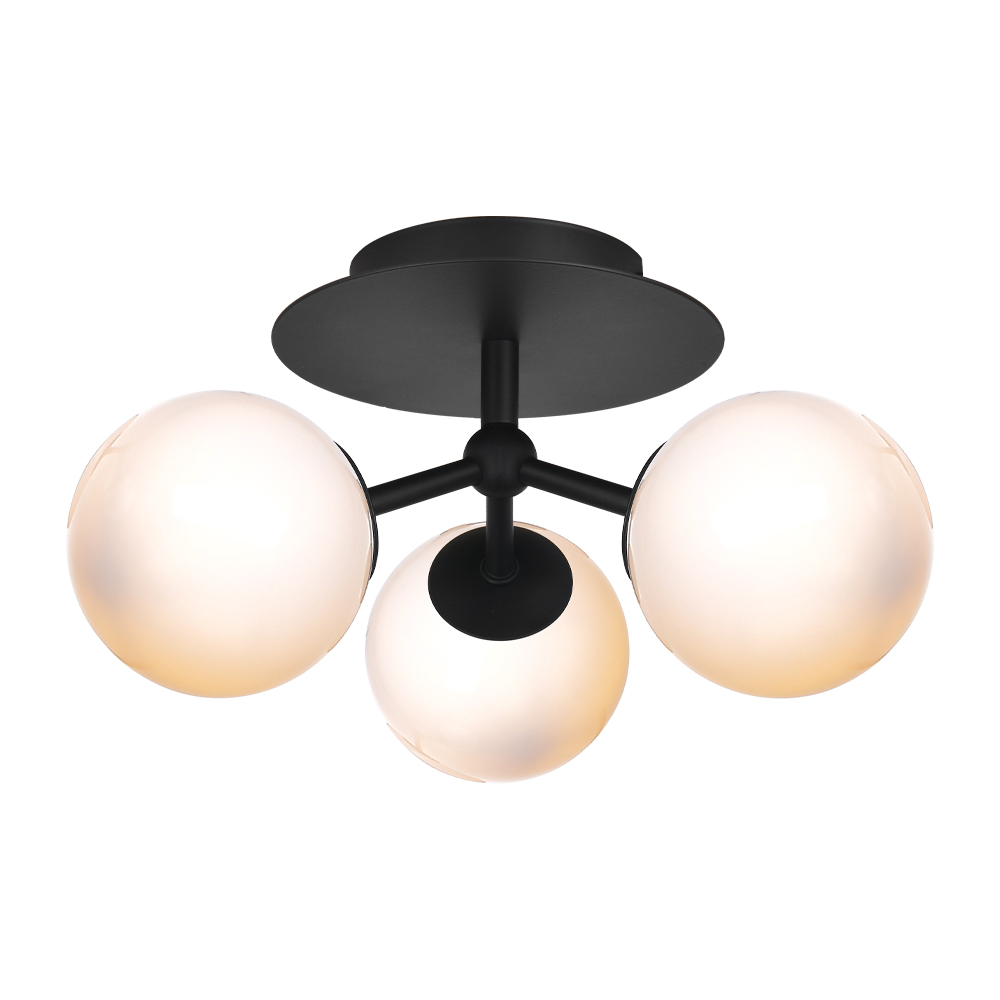 Atom Ø26 Negro plafón De Halo Design - Las tres cúpulas de cristal opalino garantizan una agradable distribución de la luz en la estancia.