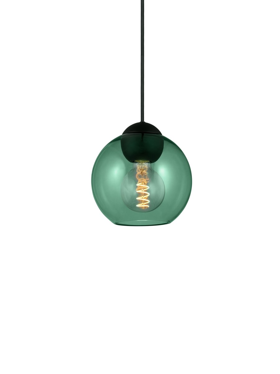 Bubbles Ø18 Verde Lámpas de techo De Halo Design - El vidrio verde en combinación con los detalles de metal negro mate añade elegancia y, cuando está encendido, garantiza una hermosa distribución de la luz en la habitación.