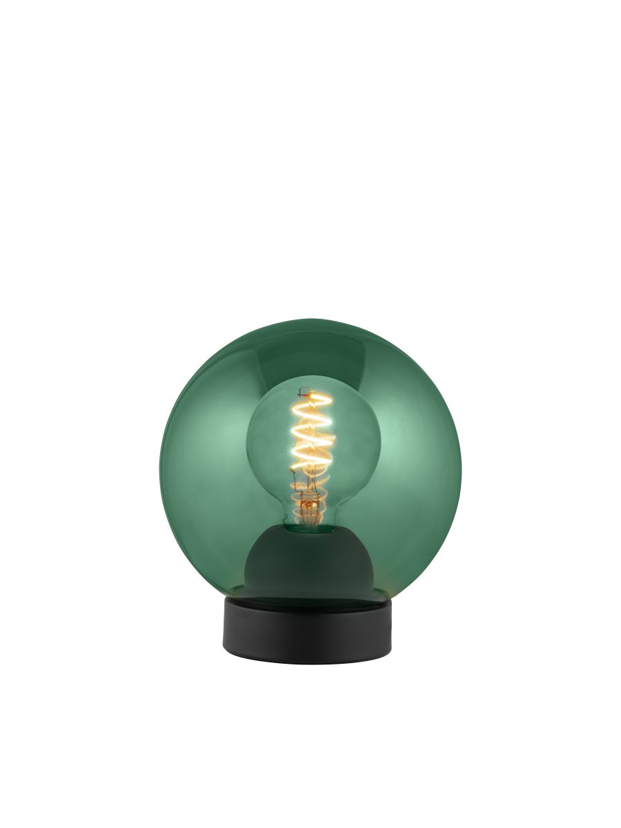 Bubbles 20cm Verde lámpara de mesa De Halo Design - El vidrio verde en combinación con los detalles de metal negro mate añade elegancia y, cuando está encendido, garantiza una hermosa distribución de la luz en la habitación.