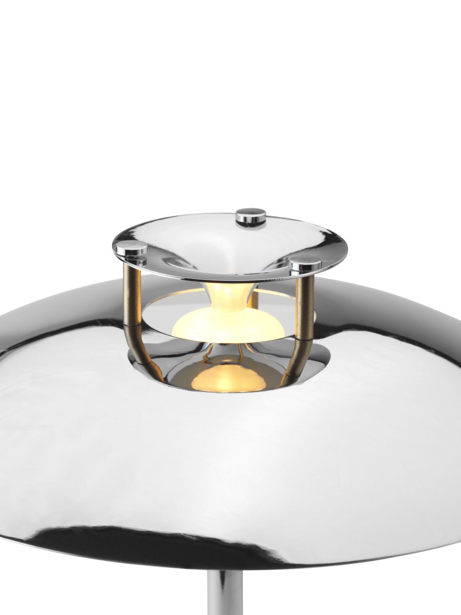 Stepp One-Two -Three 30cm Cromo portátil De Halo Design - La lámpara tiene un regulador de intensidad de 3 niveles incorporado y proporciona una agradable luz blanca cálida.