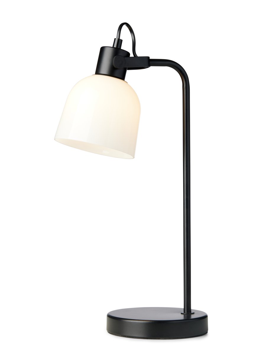 Glow 43cm Negro lámpara de escritorio De Halo Design - La pantalla de cristal opalino garantiza una distribución fina de la luz y, por lo tanto, es orientable, lo que le da la opción de utilizar la lámpara tanto como luz de lectura como iluminación general decorativa.