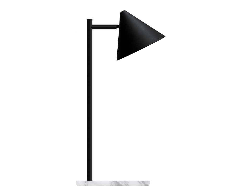 Tratt Micro 57cm Negro/mármol lámpara de mesa De Westal - La moderna l&aacute;mpara de mesa Funnel est&aacute; fabricada en acero inoxidable con recubrimiento de polvo negro y cuenta con una base de m&aacute;rmol blanco.