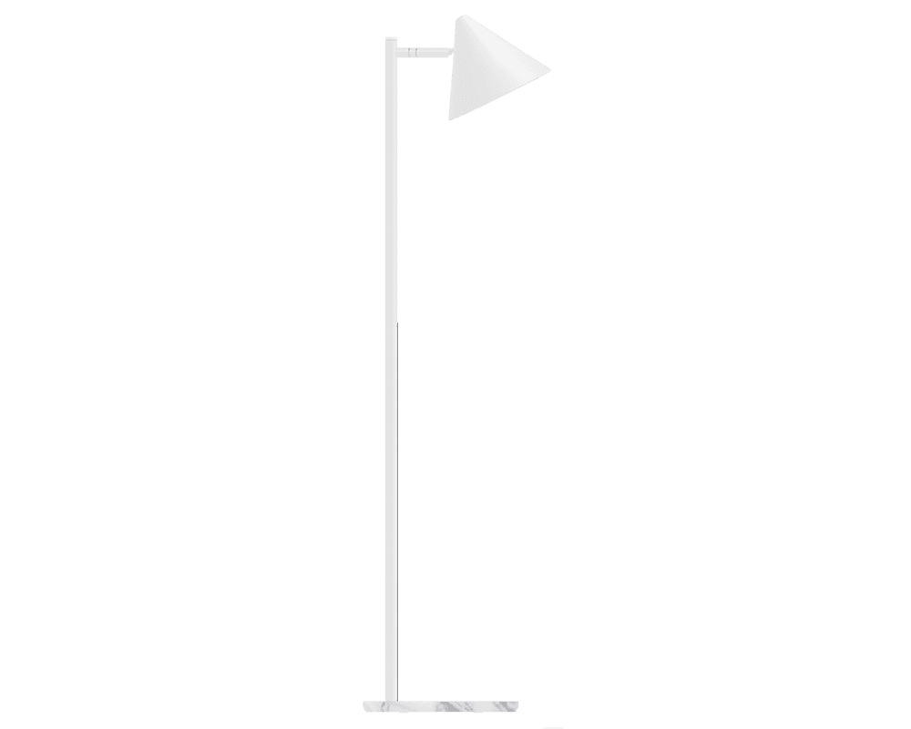 Tratt Micro Blanco/mármol lámpara de pie De Westal - La l&aacute;mpara de pie Funnel est&aacute; fabricada en acero inoxidable con recubrimiento de polvo blanco y cuenta con una base de m&aacute;rmol blanco.