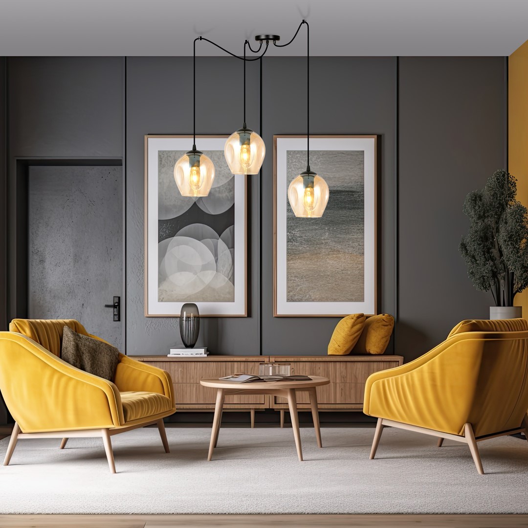 Level 28cm Ámbar Lámpas de techo De Emibig Lighting - Las pantallas de cristal confieren a la l&aacute;mpara ligereza y elegancia, y su dise&ntilde;o generoso es original en su sencillez.