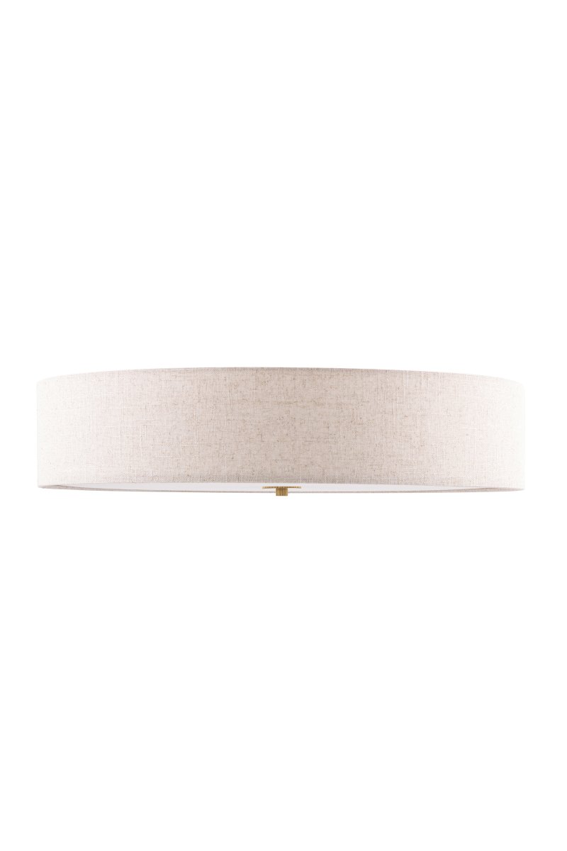 Noah Ø65 Beige plafón De Globen Lighting - Presenta detalles en latón pulido, un vibrante estampado y un difusor blanco en la base para una luz agradable.