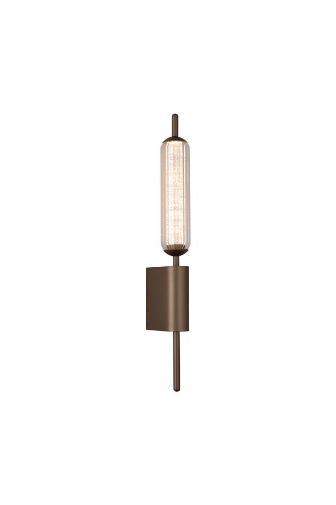 Cattail 54cm Marrón lámpara de pared De Searchlight - Su esbelta silueta de metal marr&oacute;n armoniza a la perfecci&oacute;n con la pantalla de cristal transparente acanalado y el difusor decorativo texturizado, que capta y refracta la luz con gran belleza.
