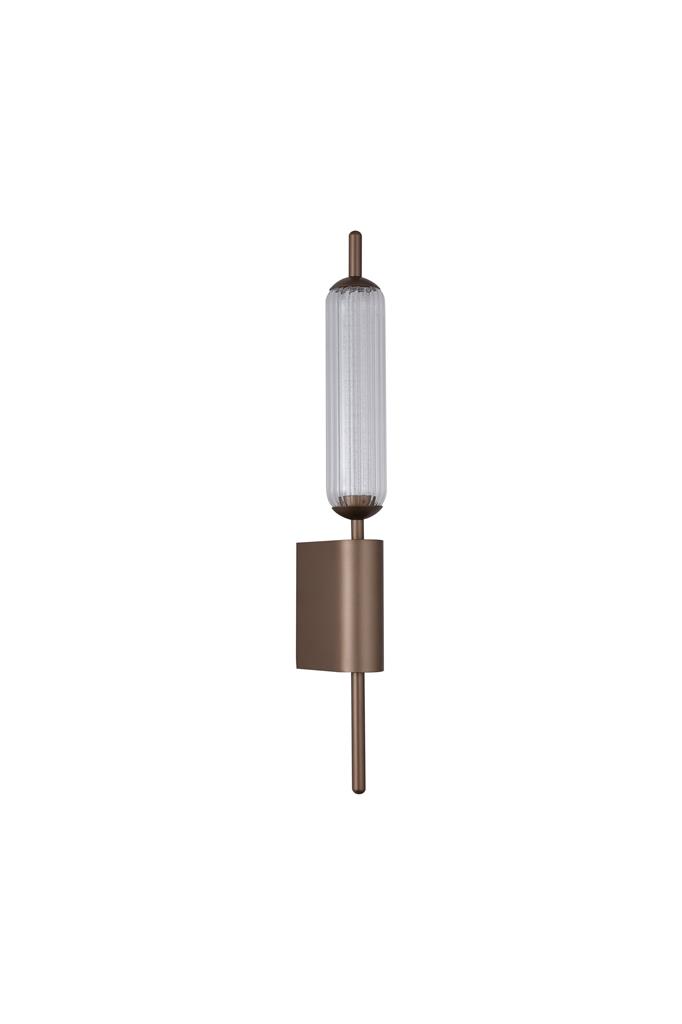 Cattail 54cm Marrón lámpara de pared De Searchlight - Su esbelta silueta de metal marr&oacute;n armoniza a la perfecci&oacute;n con la pantalla de cristal transparente acanalado y el difusor decorativo texturizado, que capta y refracta la luz con gran belleza.