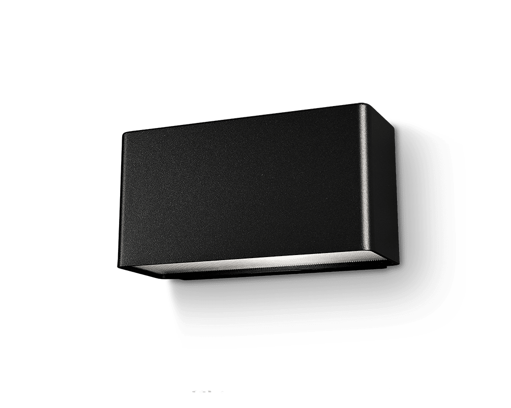 Jubilar II Negro lámpara de exterior De Westal - Aplique de pared con carcasa de aluminio y protección antideslumbrante microprismática.