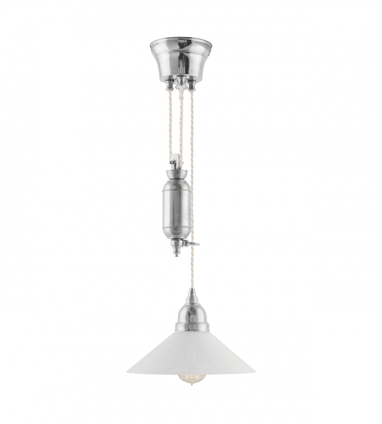 Broman Adjustable Pendant 60 Níquel De Karlskrona lampfabrik - La longitud total del cable de luz es de 290 cm y, dado que sube y baja, la altura total es de 140 cm.