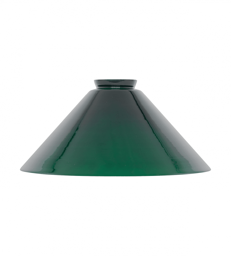 Imagen ampliada de Tall Schoolhouse Glass Shade 60/250 Verde De Karlskrona lampfabrik - década de 1870 Si no quieres que la fuente de luz sobresalga por la parte inferior, esta versión es un poco más alta.