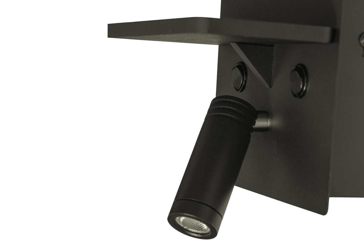 Astor Negro lámpara de lectura De Aneta Lighting - en la parte delantera y una iluminaci&oacute;n indirecta m&aacute;s sutil en la parte trasera.