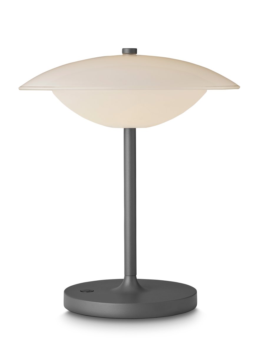 Baroni Move 26cm Antracita portátil De Halo Design - La base de la l&aacute;mpara de color gris antracita en combinaci&oacute;n con las pantallas de cristal blanco crea una atm&oacute;sfera hermosa.
