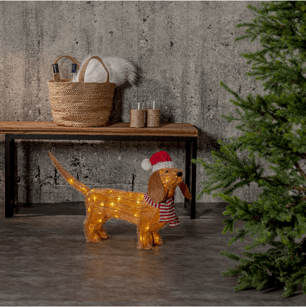 Tecidy Marrón De Star Trading - Divertida decoraci&oacute;n navide&ntilde;a con forma de perro, apta tanto para interior como para exterior.