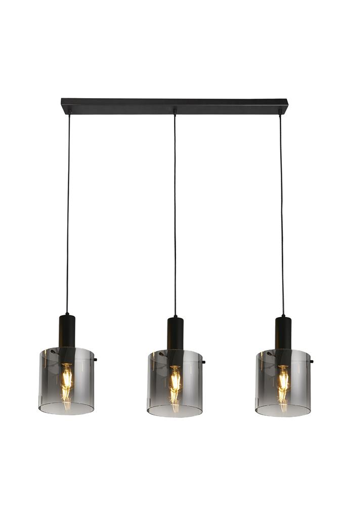Sweden 100cm Negro Lámpas de techo De Searchlight - La elegante lámpara de techo Sweden, con sus tres cúpulas cilíndricas de cristal tintado en negro, proporciona una iluminación elegante y acogedora.