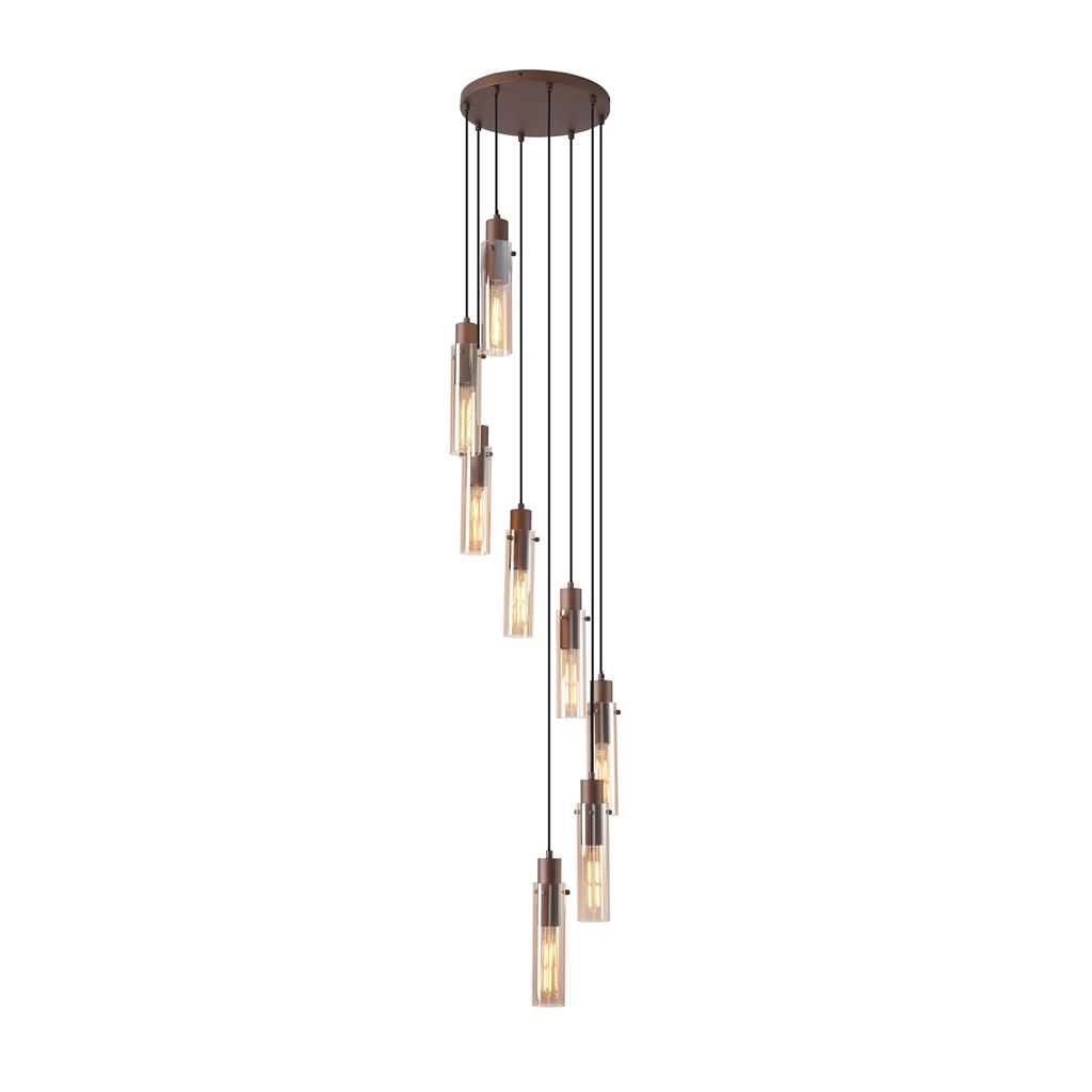 Sweden Ø42 Marrón Lámpas de techo De Searchlight - Las pantallas alargadas de vidrio color &aacute;mbar crean una luz suave y un ambiente elegante, mientras que la estructura de metal color moca aporta un toque sofisticado y moderno.