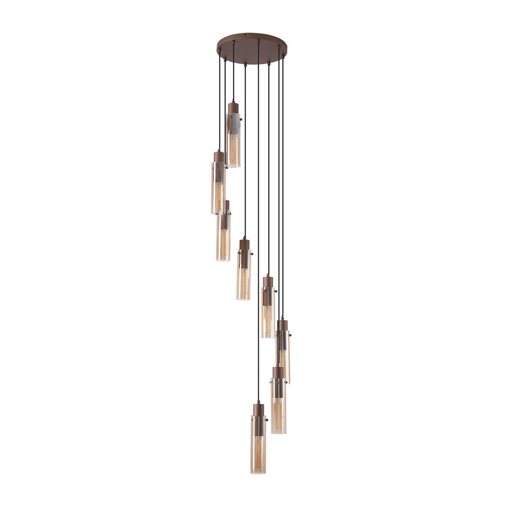 Sweden Ø42 Marrón Lámpas de techo De Searchlight - Las pantallas alargadas de vidrio color &aacute;mbar crean una luz suave y un ambiente elegante, mientras que la estructura de metal color moca aporta un toque sofisticado y moderno.