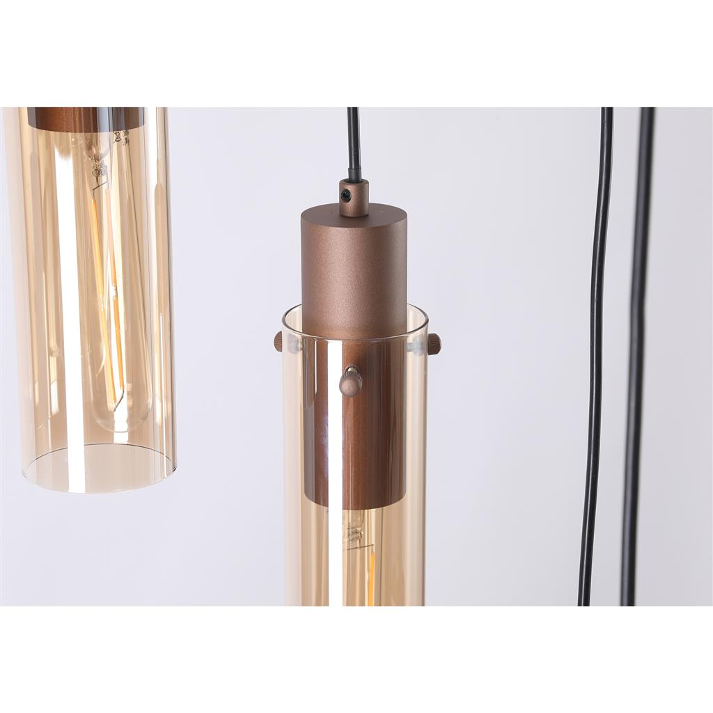 Sweden Ø42 Marrón Lámpas de techo De Searchlight - Las pantallas alargadas de vidrio color &aacute;mbar crean una luz suave y un ambiente elegante, mientras que la estructura de metal color moca aporta un toque sofisticado y moderno.