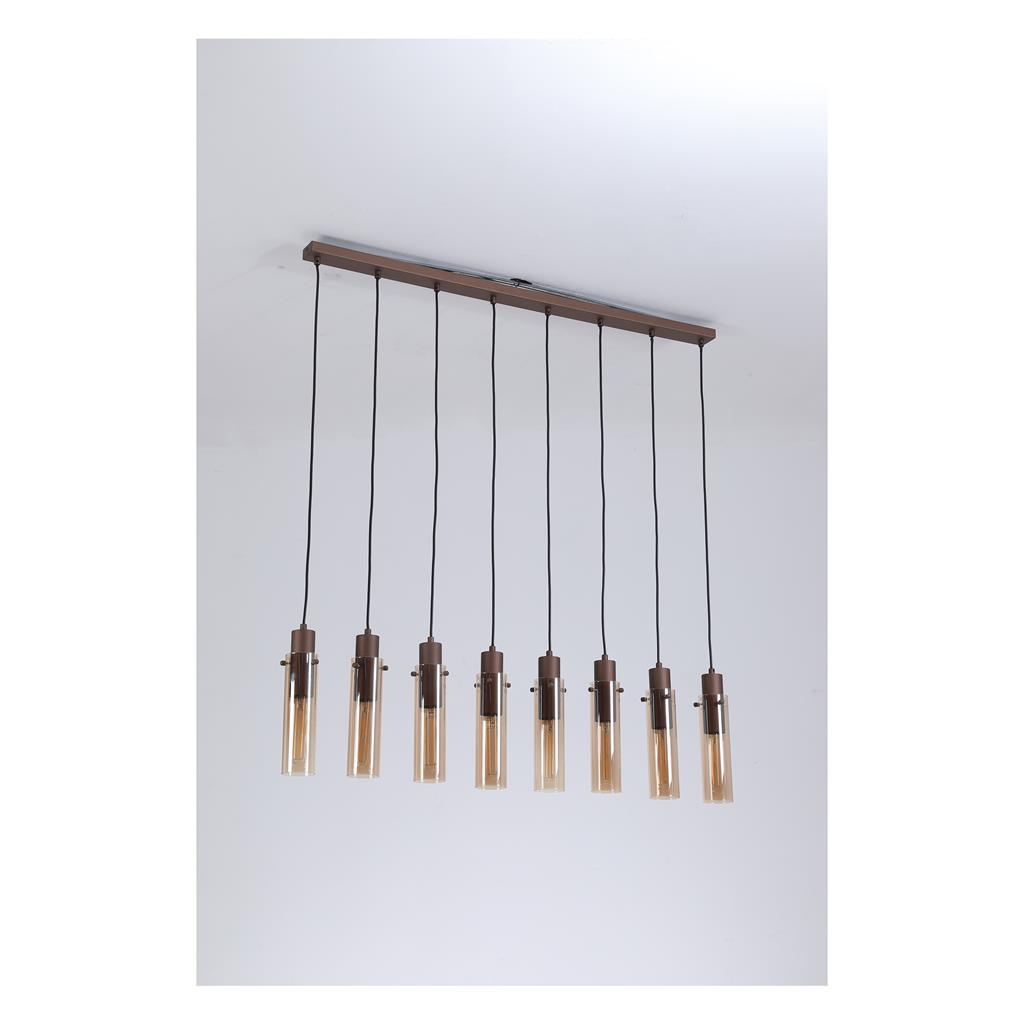 Sweden 110cm Marrón Lámpas de techo De Searchlight - Gracias a su forma alargada, la lámpara es el punto focal perfecto sobre la mesa del comedor o en la cocina, donde combina un diseño contemporáneo con detalles atemporales, proporcionando una iluminación uniforme y acogedora.
