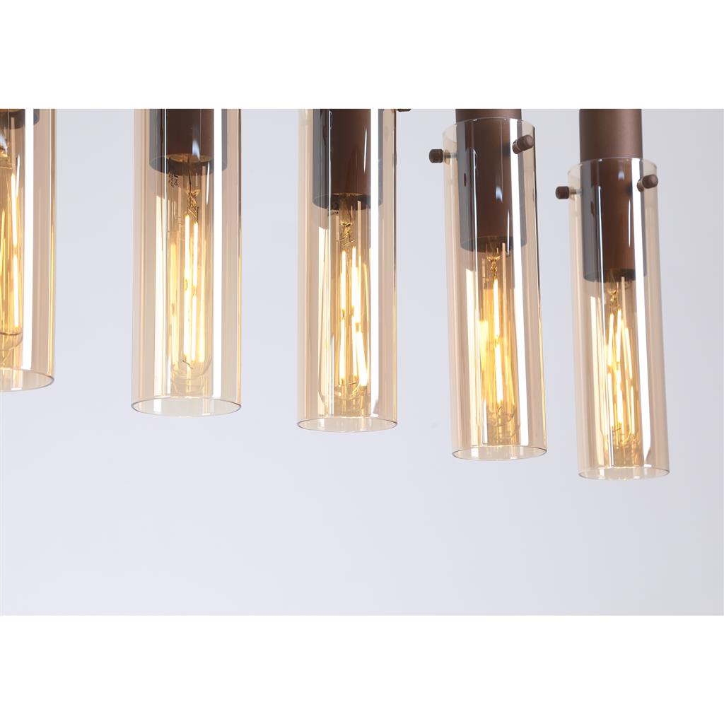 Sweden 110cm Marrón Lámpas de techo De Searchlight - Gracias a su forma alargada, la lámpara es el punto focal perfecto sobre la mesa del comedor o en la cocina, donde combina un diseño contemporáneo con detalles atemporales, proporcionando una iluminación uniforme y acogedora.