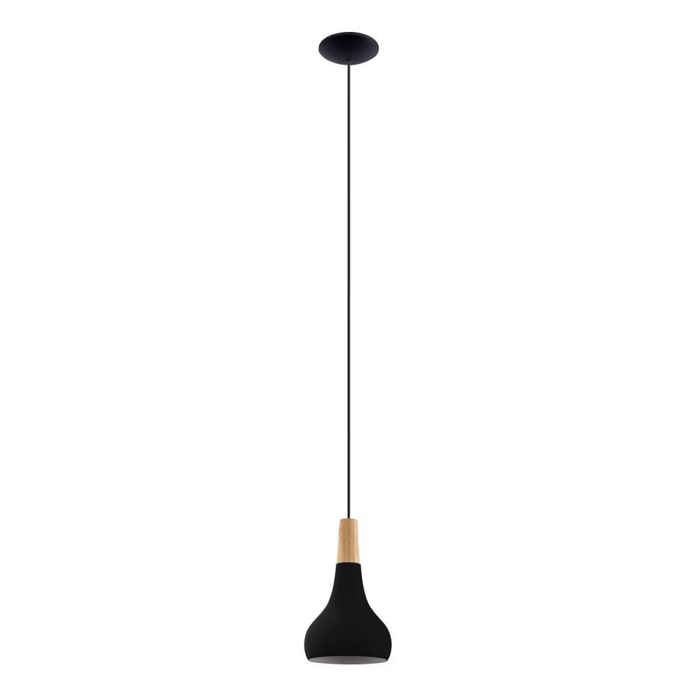 Sabinar Ø18 Negro Lámpas de techo De Eglo - La pantalla negra combinada con detalles de madera crea un aspecto elegante y nórdico que encaja perfectamente en la cocina, la mesa del comedor o como foco decorativo.