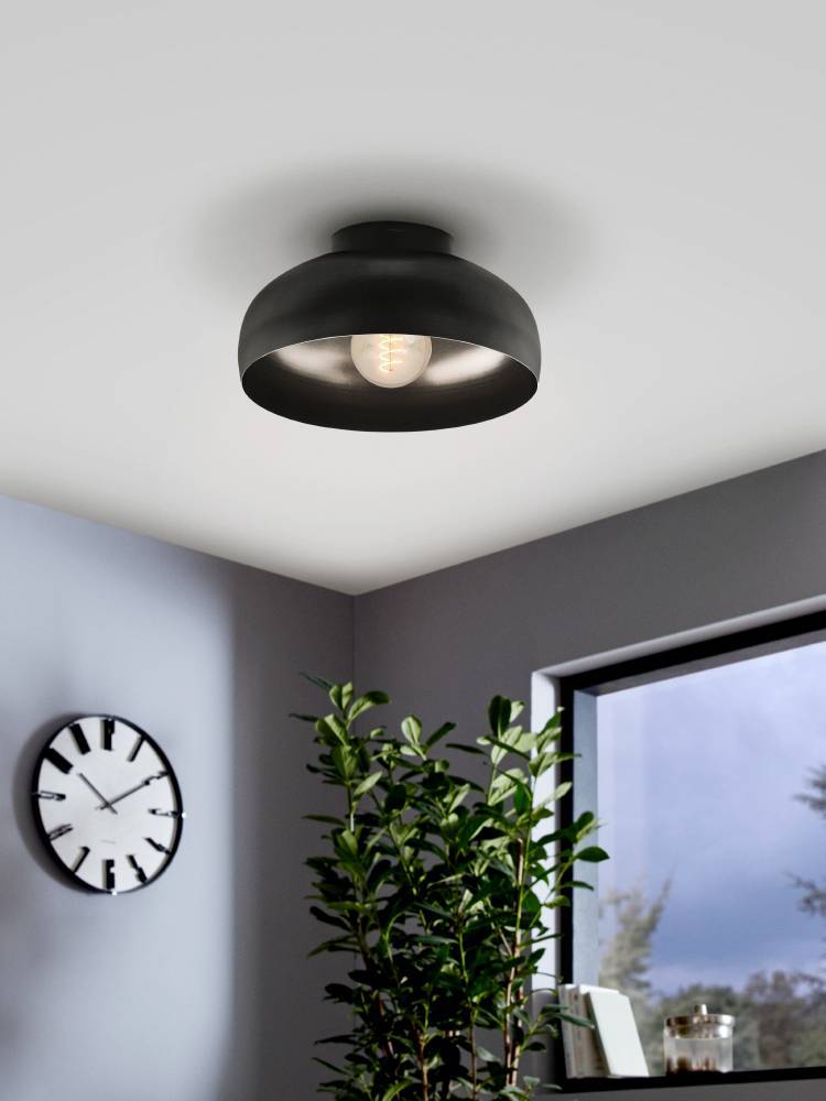 Mogano Ø28 Negro plafón De Eglo - El diseño minimalista hace que la lámpara se adapte fácilmente a diferentes estilos de interior y es una excelente opción para quienes buscan una solución de iluminación sutil pero elegante.