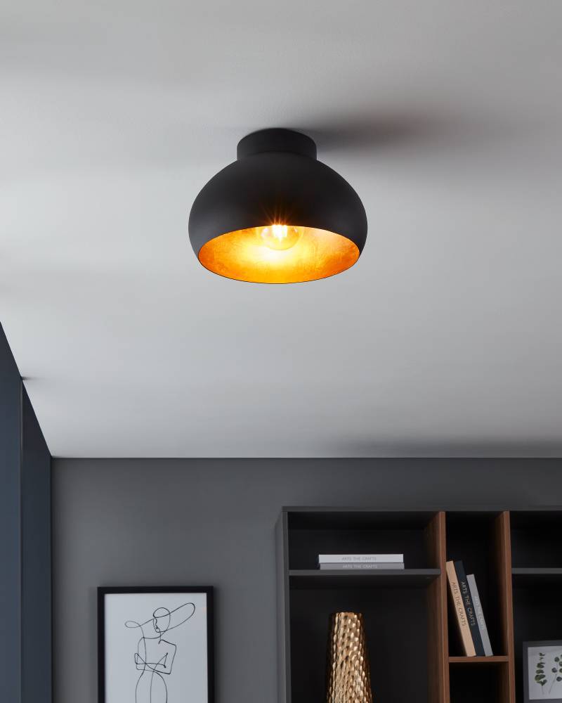 Mogano Ø28 Negro plafón De Eglo - El diseño minimalista hace que la lámpara se adapte fácilmente a diferentes estilos de interior y es una excelente opción para quienes buscan una solución de iluminación sutil pero elegante.