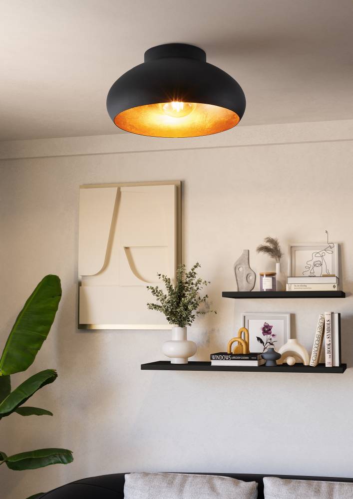 Mogano Ø28 Negro plafón De Eglo - El diseño minimalista hace que la lámpara se adapte fácilmente a diferentes estilos de interior y es una excelente opción para quienes buscan una solución de iluminación sutil pero elegante.