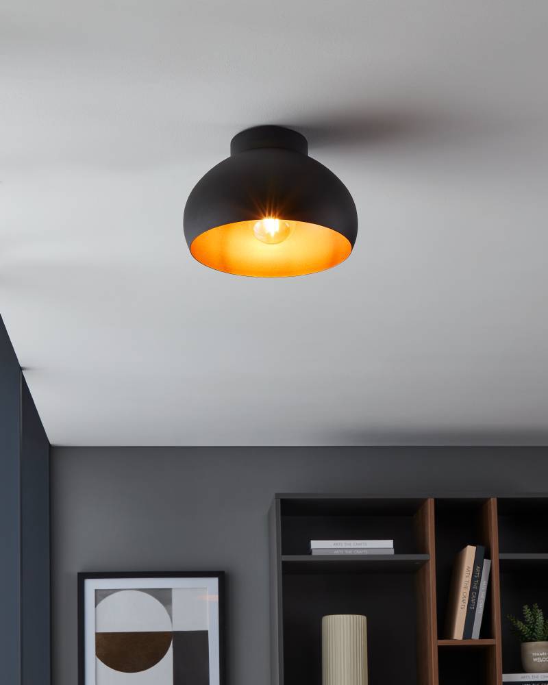 Mogano Ø28 Negro plafón De Eglo - El diseño minimalista hace que la lámpara se adapte fácilmente a diferentes estilos de interior y es una excelente opción para quienes buscan una solución de iluminación sutil pero elegante.
